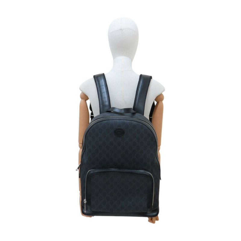 黑色 帆布 牛皮 後背包【GUCCI 古馳】 704017-11