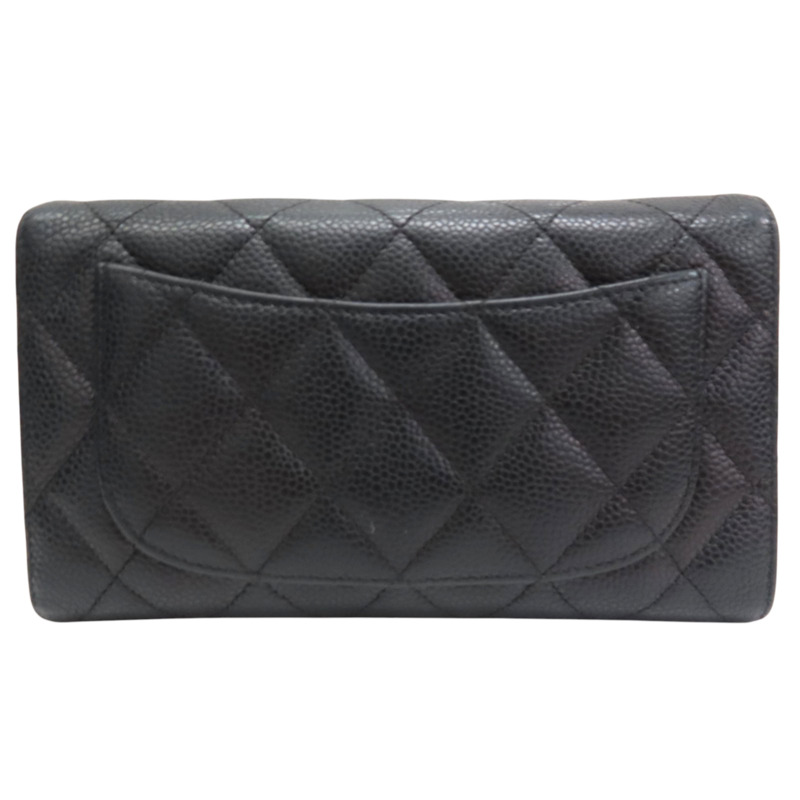 黑色 菱格紋 荔枝牛皮 釦式 三折長夾【CHANEL 香奈兒】 AP0241-1