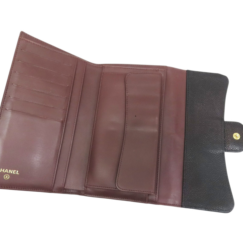 黑色 菱格紋 荔枝牛皮 釦式 三折長夾【CHANEL 香奈兒】 AP0241-4