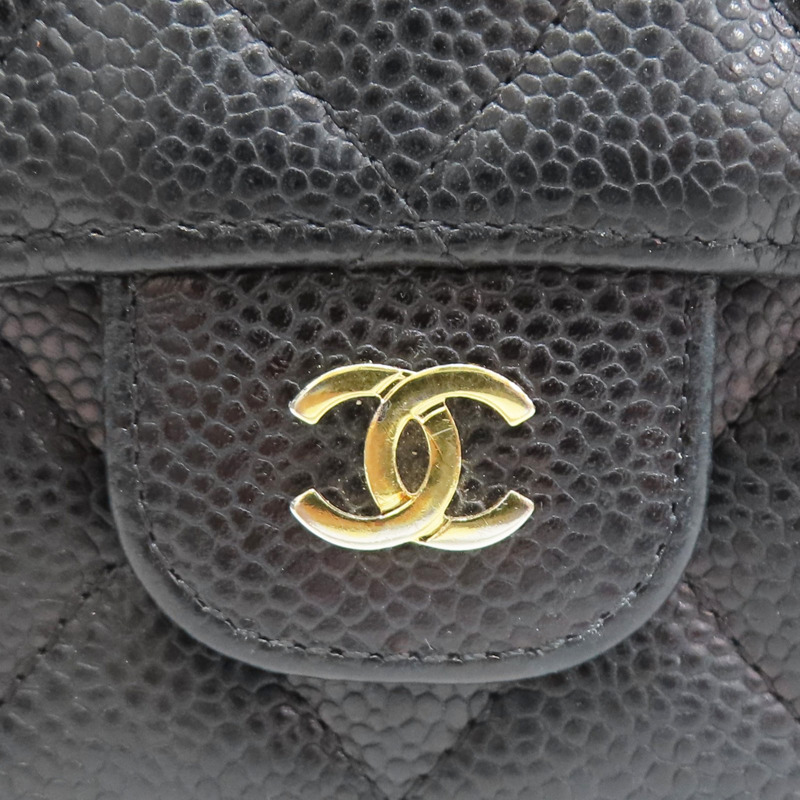 黑色 菱格紋 荔枝牛皮 釦式 三折長夾【CHANEL 香奈兒】 AP0241-10