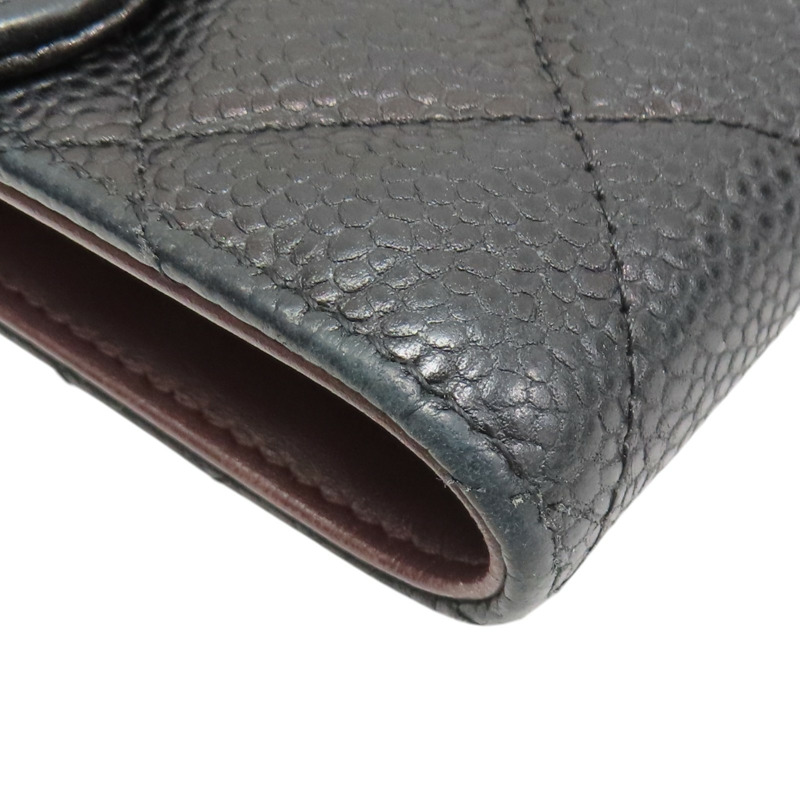 黑色 菱格紋 荔枝牛皮 釦式 三折長夾【CHANEL 香奈兒】 AP0241-11