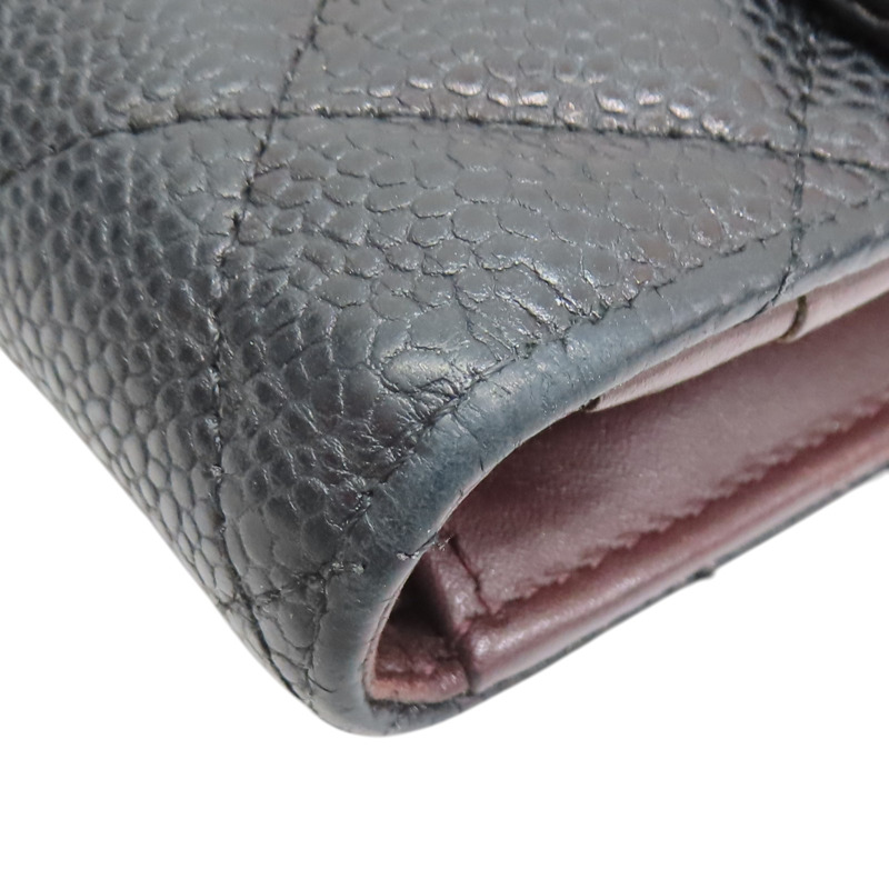 黑色 菱格紋 荔枝牛皮 釦式 三折長夾【CHANEL 香奈兒】 AP0241-12