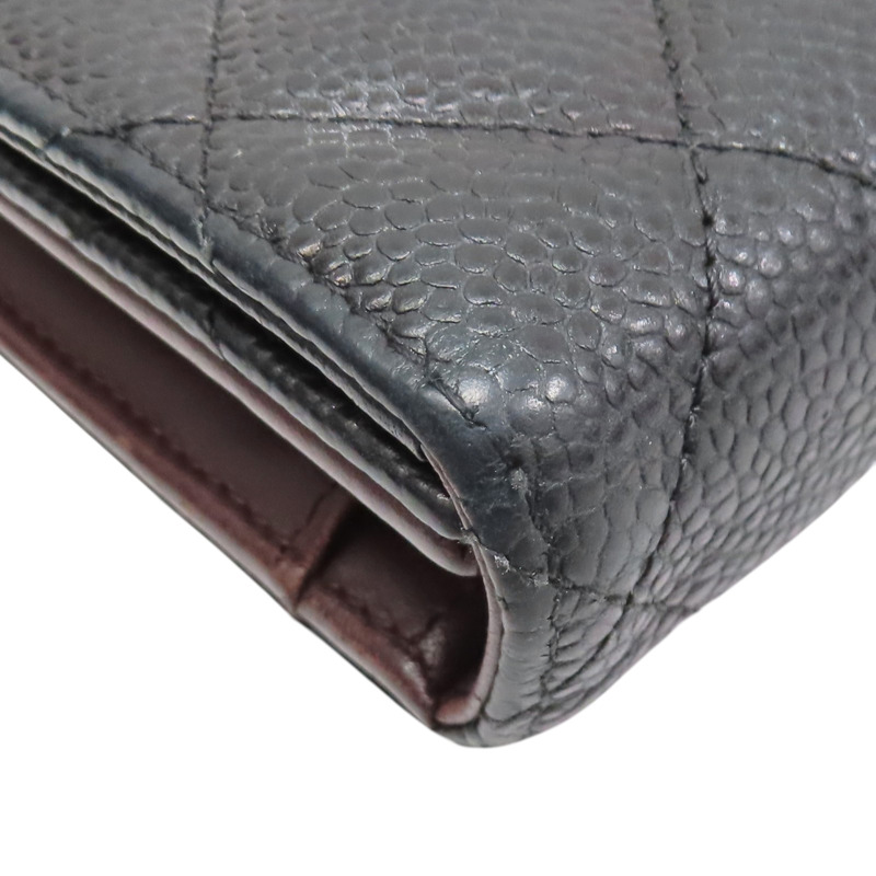 黑色 菱格紋 荔枝牛皮 釦式 三折長夾【CHANEL 香奈兒】 AP0241-13