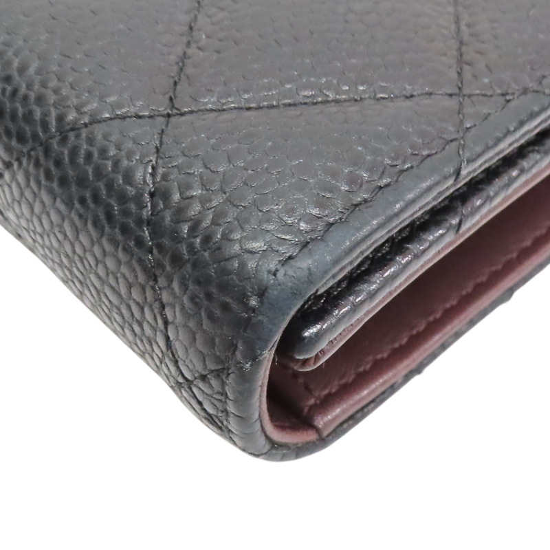 黑色 菱格紋 荔枝牛皮 釦式 三折長夾【CHANEL 香奈兒】 AP0241-14