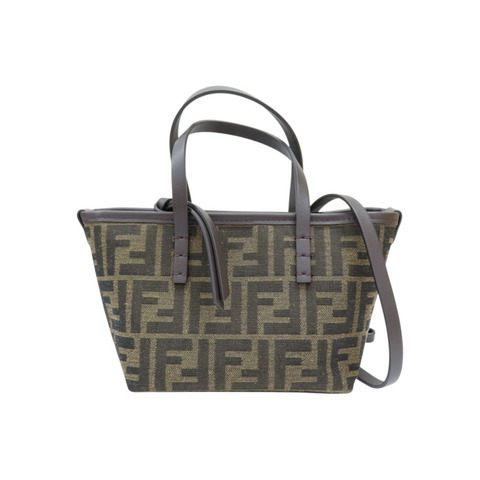 棕色 帆布 牛皮 Mini Roll 兩用包【FENDI 芬迪】 8BS096