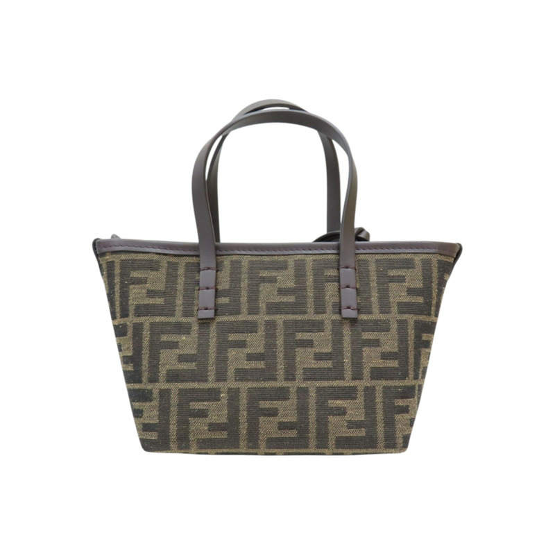 棕色 帆布 牛皮 Mini Roll 兩用包【FENDI 芬迪】 8BS096-1