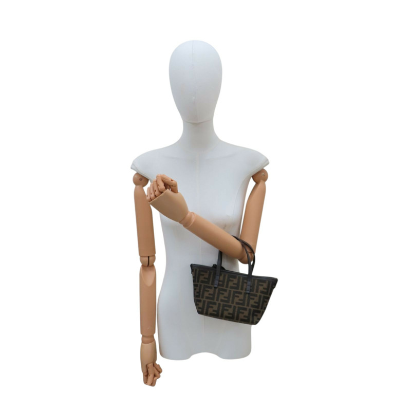 棕色 帆布 牛皮 Mini Roll 兩用包【FENDI 芬迪】 8BS096-10