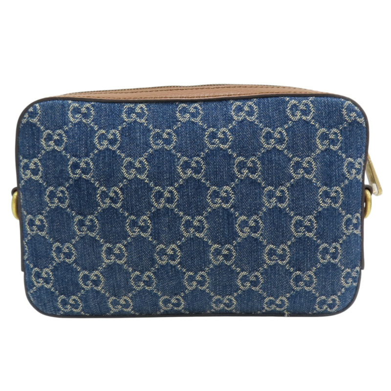 藍色單寧布 棕色牛皮飾邊 肩背包【GUCCI 古馳】 699133-1