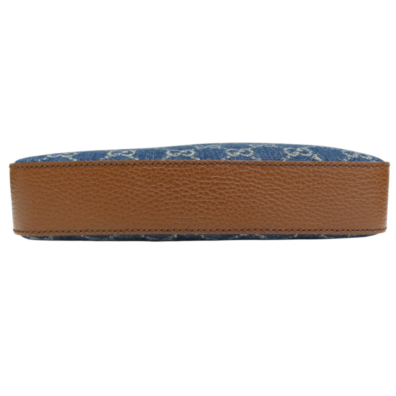 藍色單寧布 棕色牛皮飾邊 肩背包【GUCCI 古馳】 699133-3