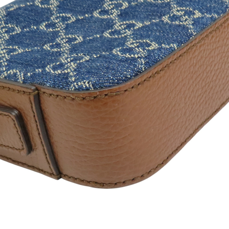 藍色單寧布 棕色牛皮飾邊 肩背包【GUCCI 古馳】 699133-8