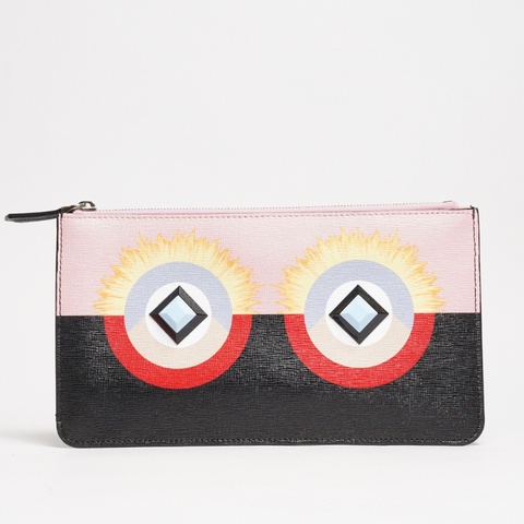 FENDI 限量版粉紅色皮革怪獸拉鍊手拿包