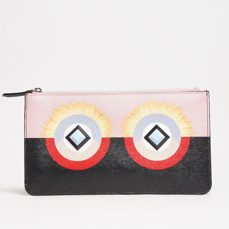 FENDI 限量版粉紅色皮革怪獸拉鍊手拿包-0