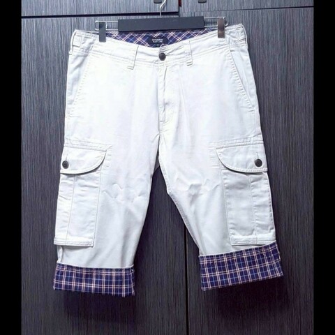 絕版BURBERRY博柏利 BLACK LABEL 黑標 男米白色耐磨多口袋工裝短褲79號