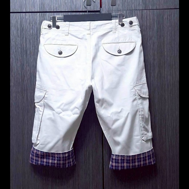 絕版BURBERRY博柏利 BLACK LABEL 黑標 男米白色耐磨多口袋工裝短褲79號-1