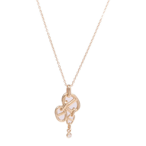 HERMES 18K玫瑰金Chaine d'ancre Enchainee Pendant MM鑽石項鍊