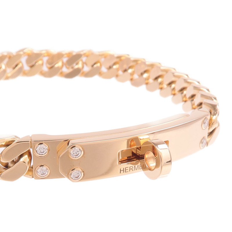 HERMES 18K玫瑰金Kelly Gourmette Bracelet鑽石手鏈-5