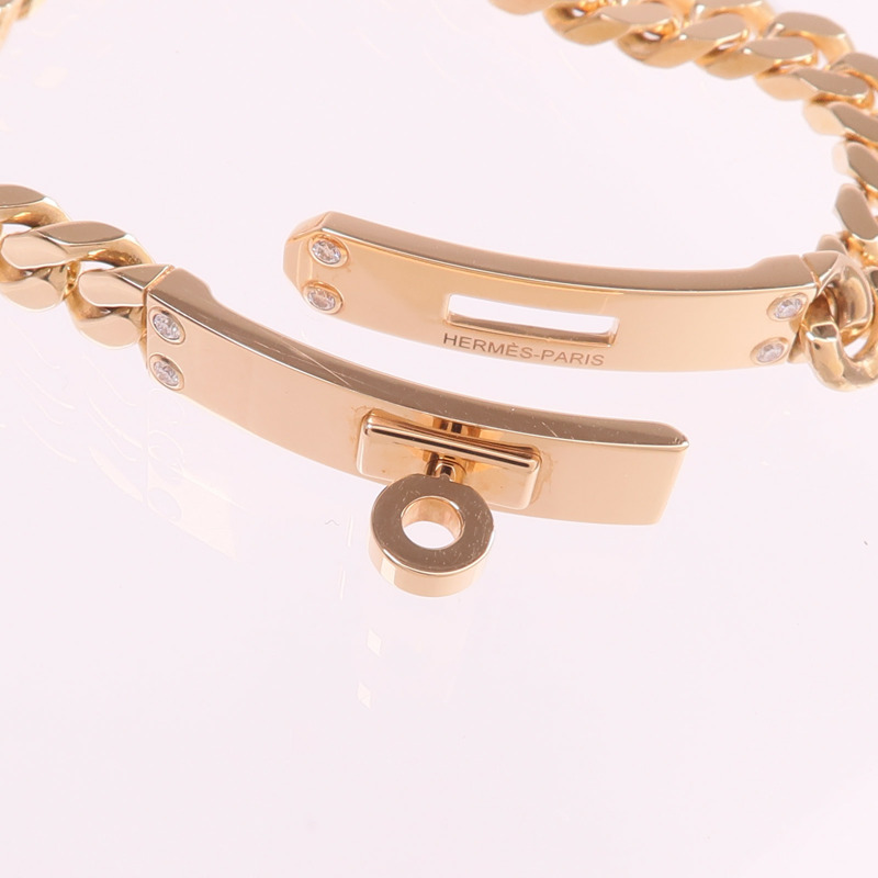 HERMES 18K玫瑰金Kelly Gourmette Bracelet鑽石手鏈-6