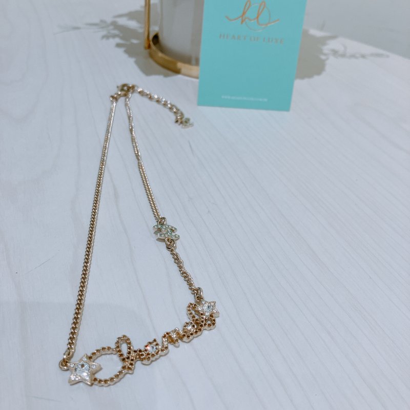 TK1997  香奈兒字母 金 水晶拼星星 頸鏈 Chanel Gold X Crystal Letters with Stars Necklace-4