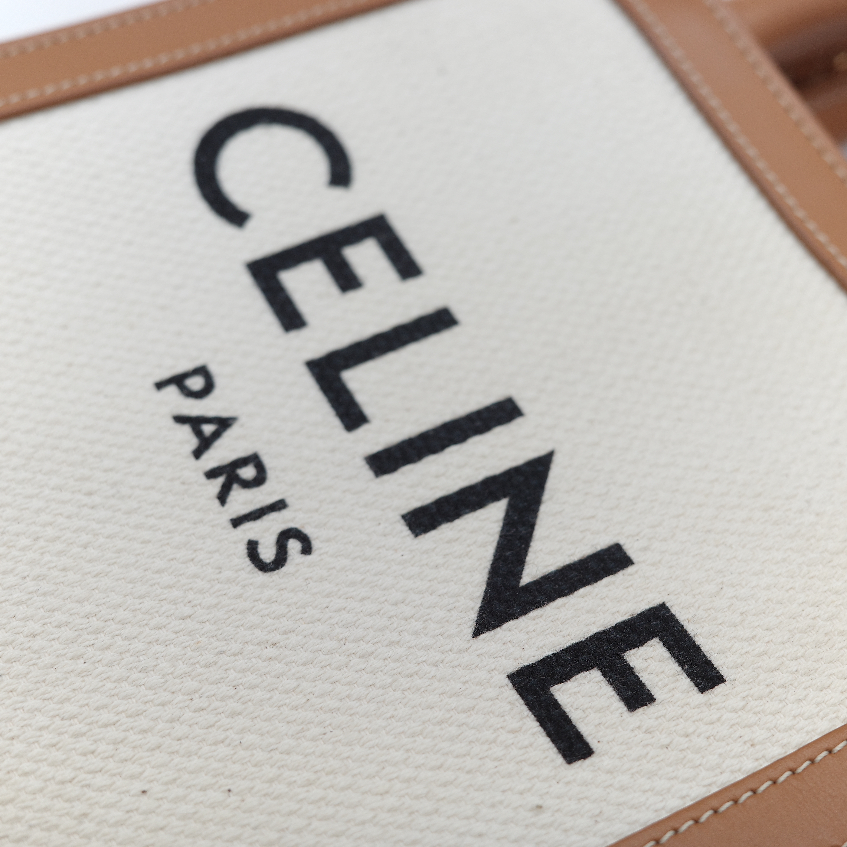 Celine 思琳 Cabas 米白色 棕色帆布牛皮 迷你直立型托特包 琴譜包 手提包 肩背包-7