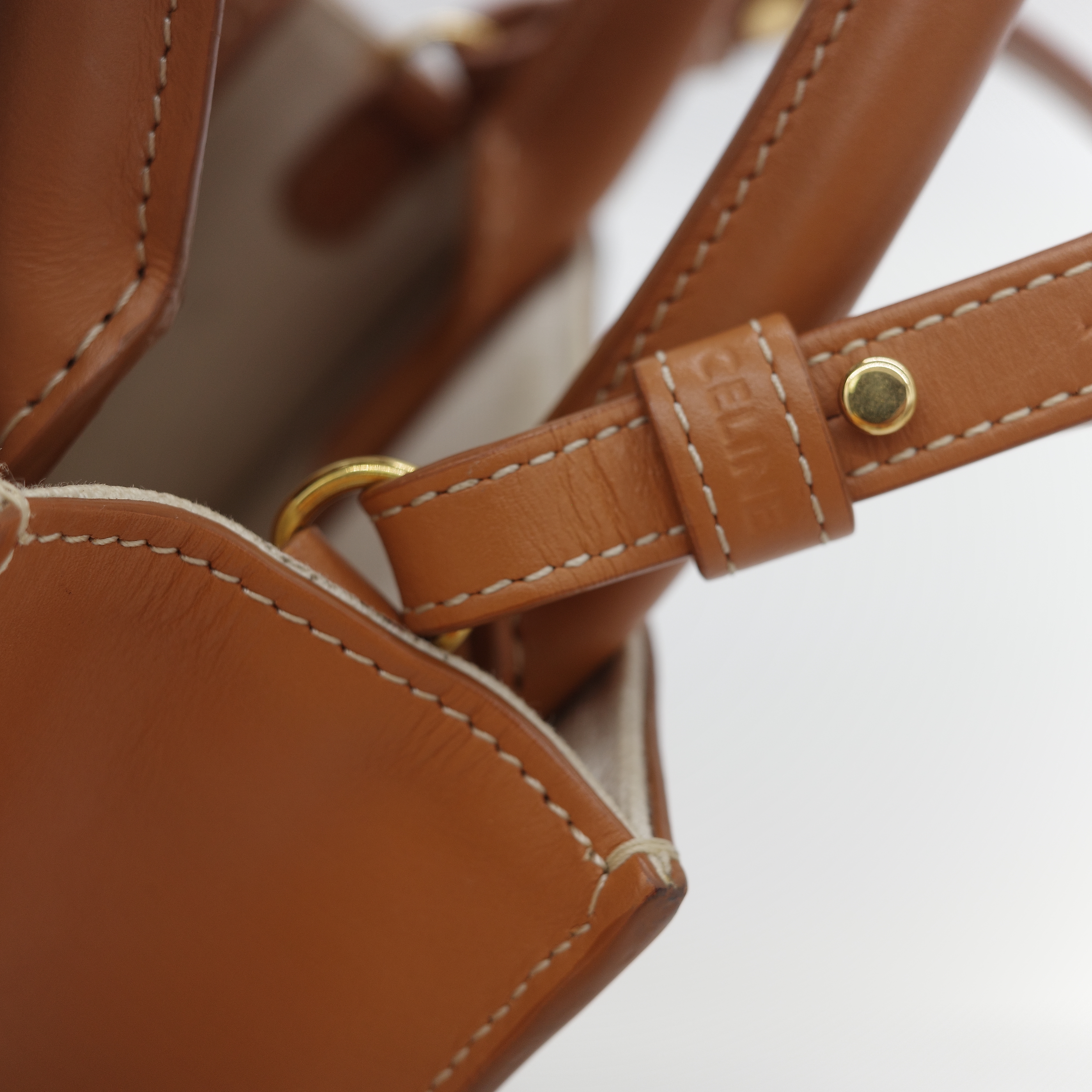 Celine 思琳 Cabas 米白色 棕色帆布牛皮 迷你直立型托特包 琴譜包 手提包 肩背包-8