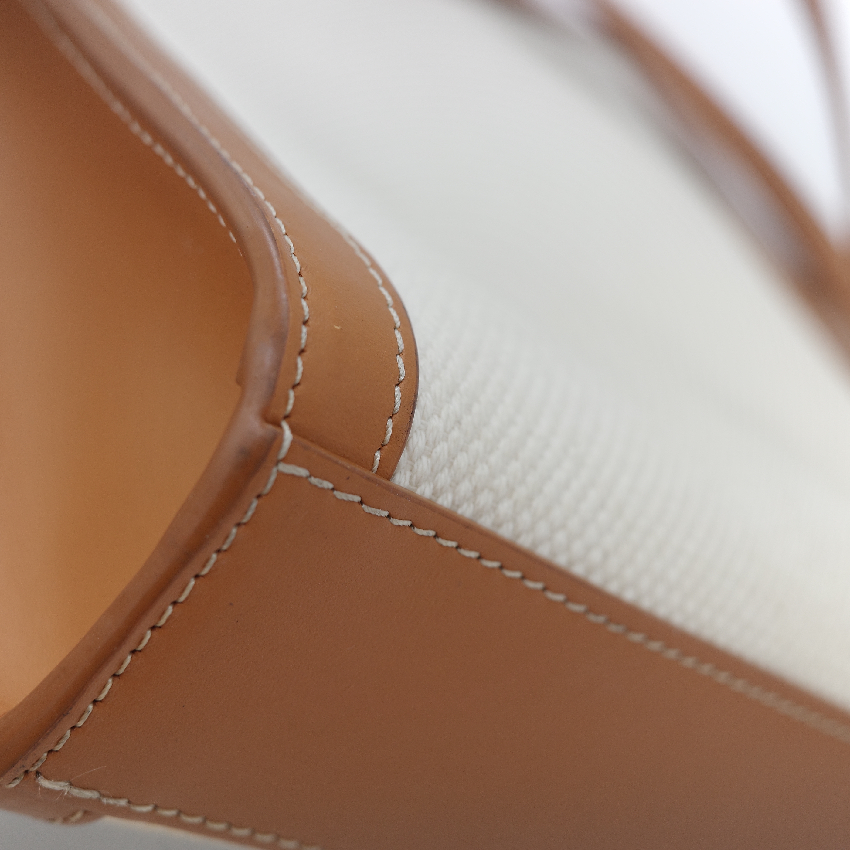 Celine 思琳 Cabas 米白色 棕色帆布牛皮 迷你直立型托特包 琴譜包 手提包 肩背包-9