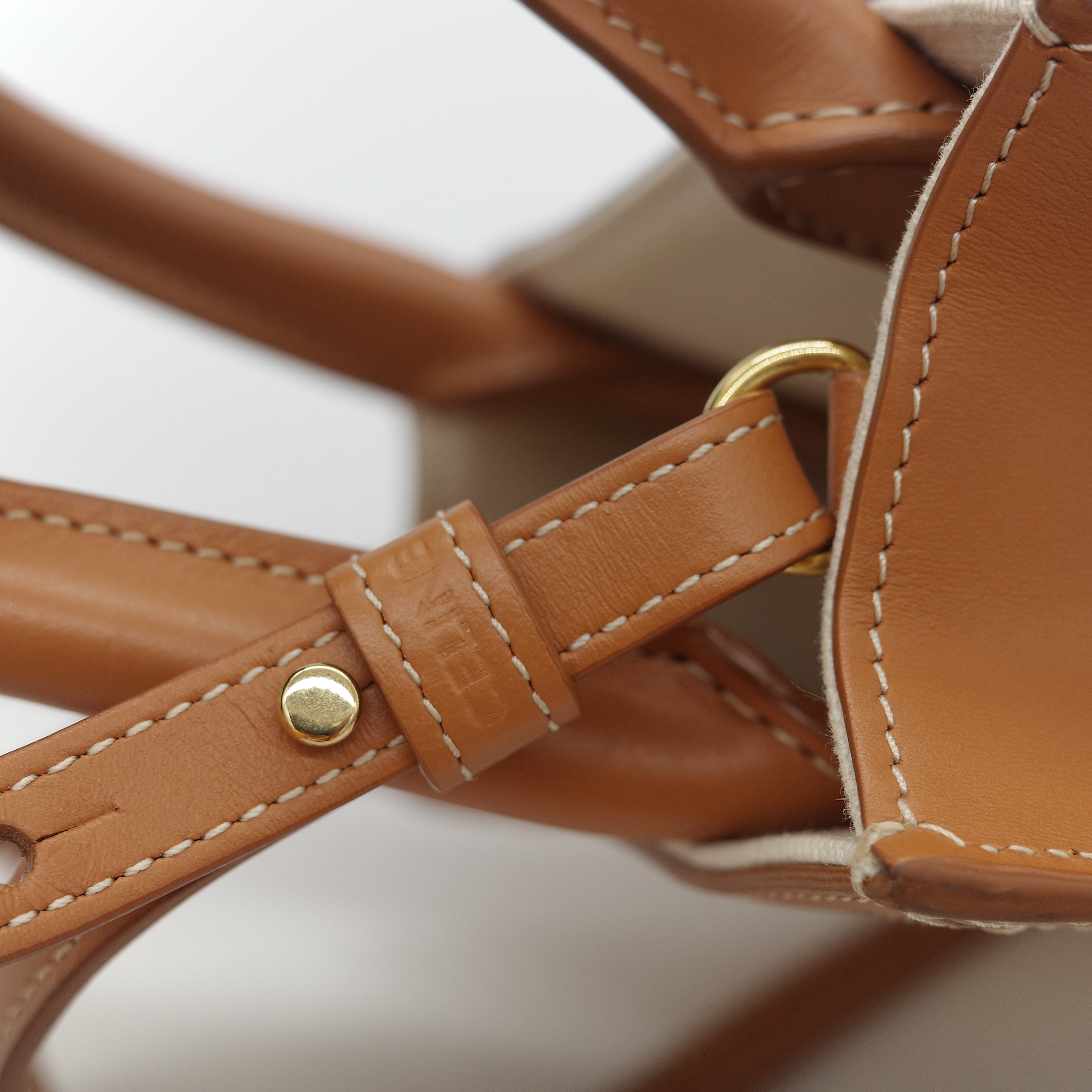 Celine 思琳 Cabas 米白色 棕色帆布牛皮 迷你直立型托特包 琴譜包 手提包 肩背包-10