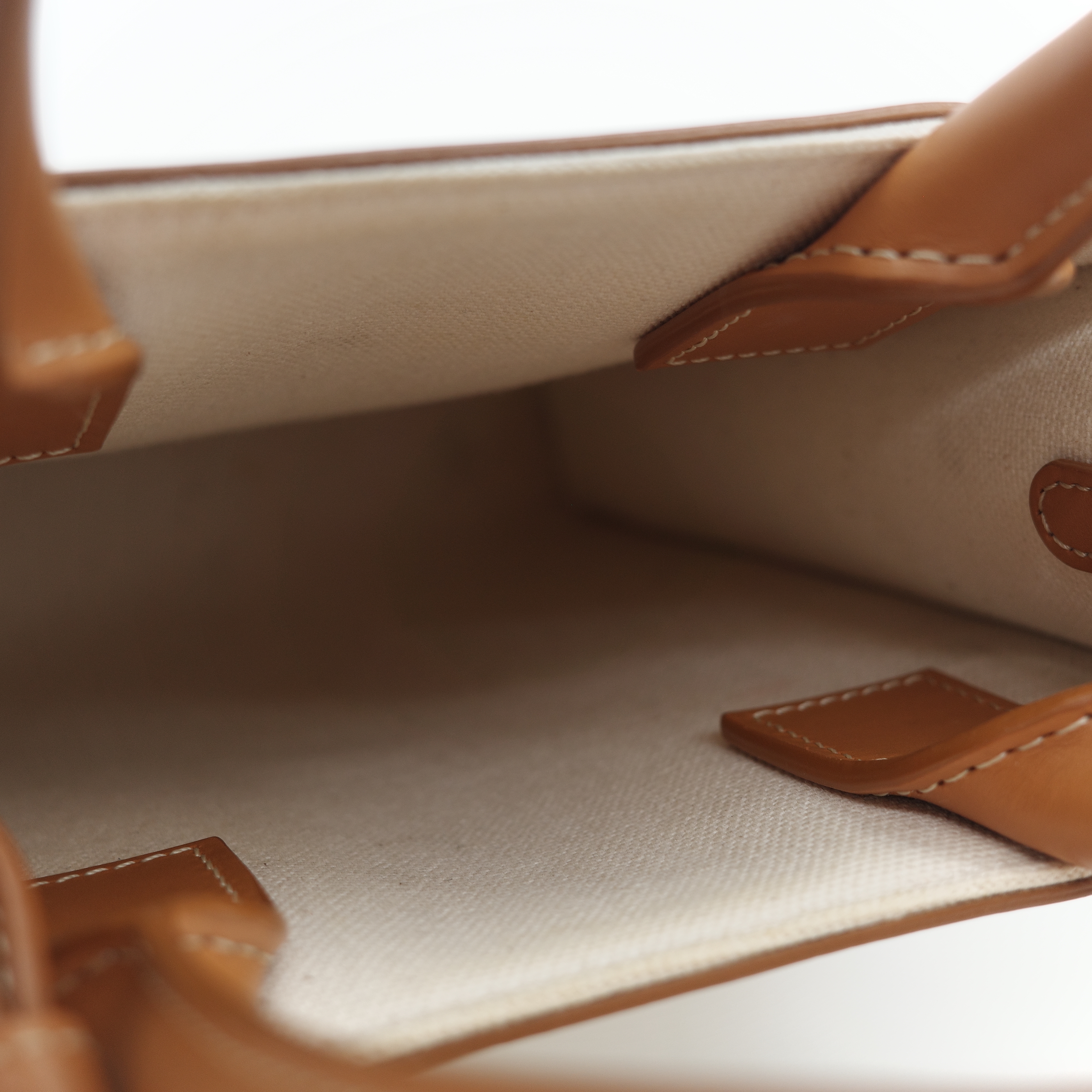 Celine 思琳 Cabas 米白色 棕色帆布牛皮 迷你直立型托特包 琴譜包 手提包 肩背包-15