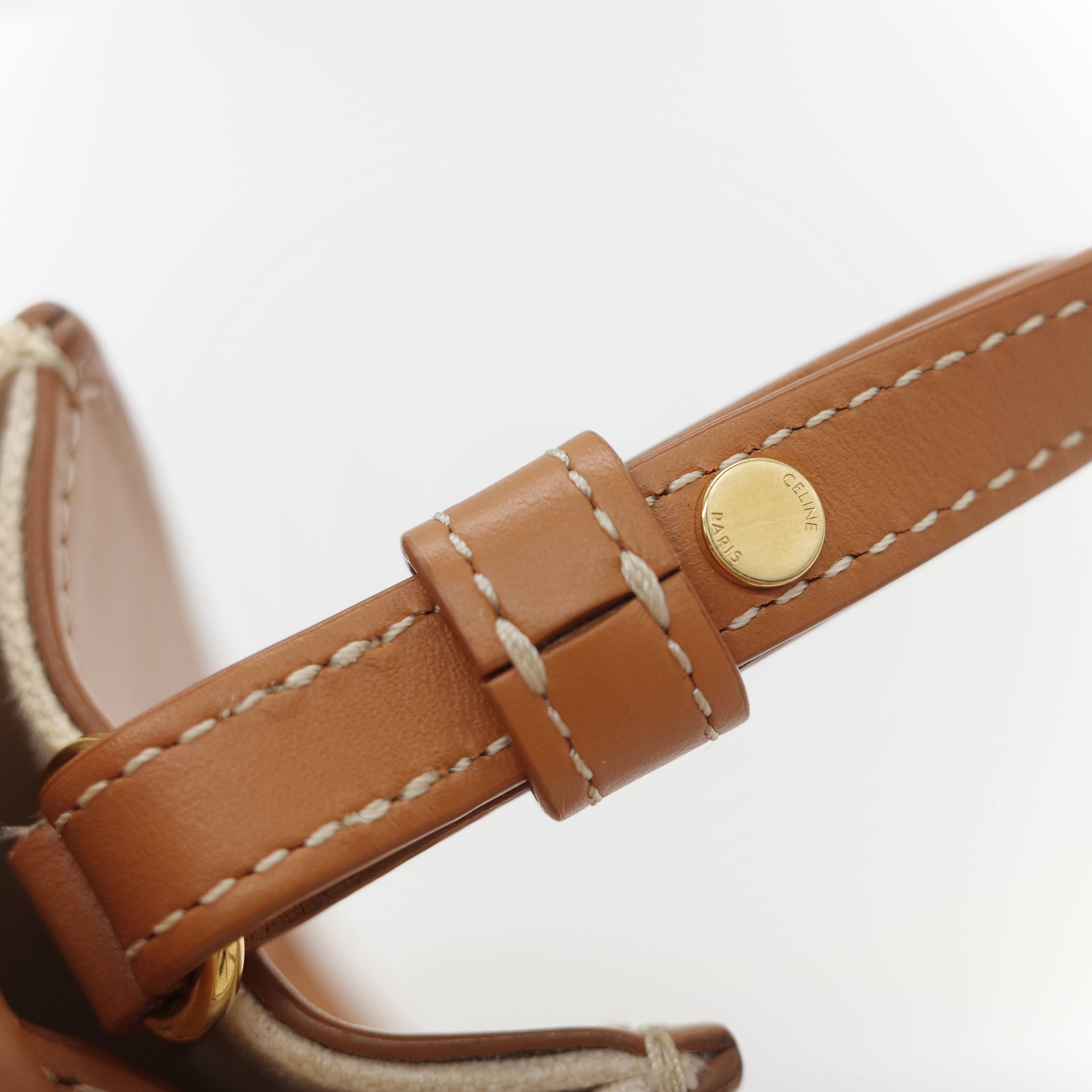 Celine 思琳 Cabas 米白色 棕色帆布牛皮 迷你直立型托特包 琴譜包 手提包 肩背包-17