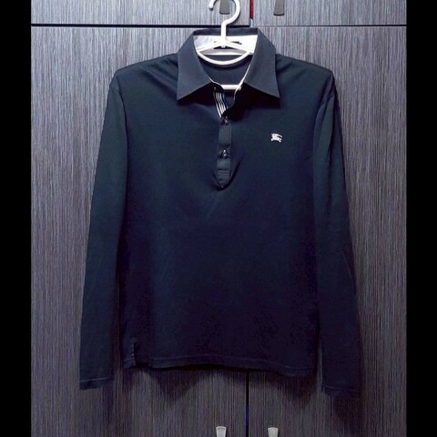 （日本製MIJ）絕版BURBERRY 博柏利 BLACK LABEL 黑標 戰馬 男黑色彈性長袖POLO衫2號