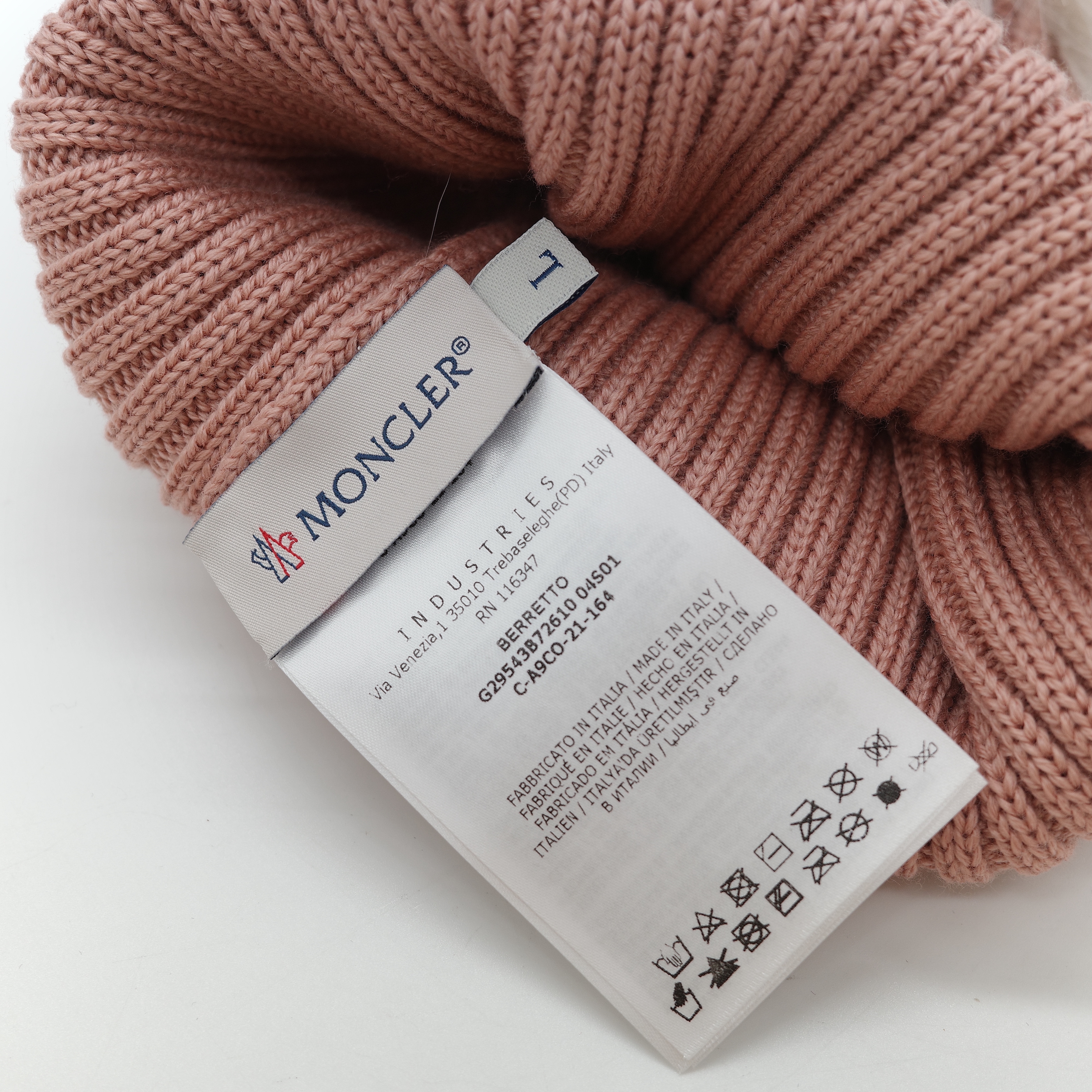 Moncler 蒙克萊 經典標誌 粉紅色 初剪羊毛標誌毛氈貼片羅紋針織毛帽-3