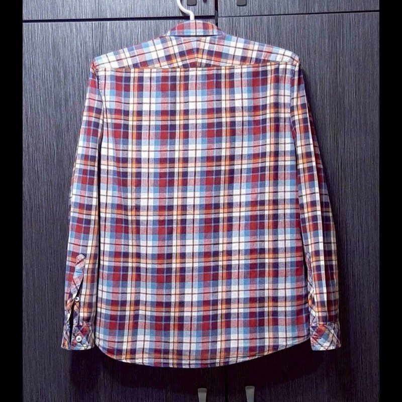 絕版BURBERRY 博柏利 BLACK LABEL 黑標 戰馬 男格紋法蘭絨長袖襯衫2號-1