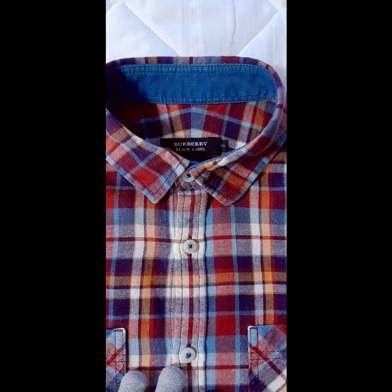 絕版BURBERRY 博柏利 BLACK LABEL 黑標 戰馬 男格紋法蘭絨長袖襯衫2號-6