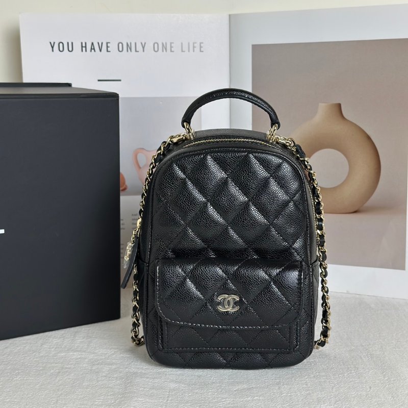 CHANEL 粒面牛皮迷你後背包 - 黑金-0