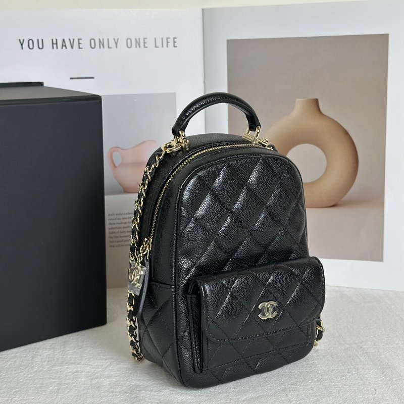 CHANEL 粒面牛皮迷你後背包 - 黑金-2