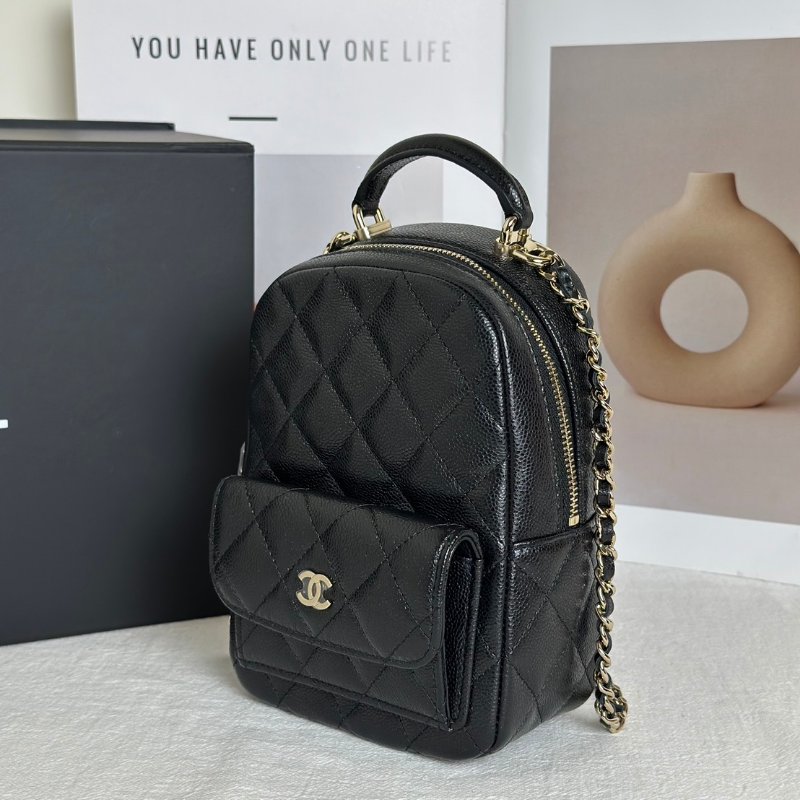 CHANEL 粒面牛皮迷你後背包 - 黑金-3