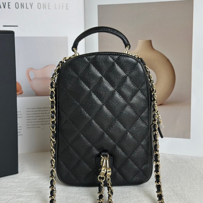 CHANEL 粒面牛皮迷你後背包 - 黑金-4