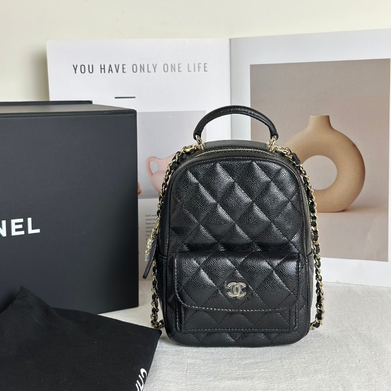 CHANEL 粒面牛皮迷你後背包 - 黑金-8