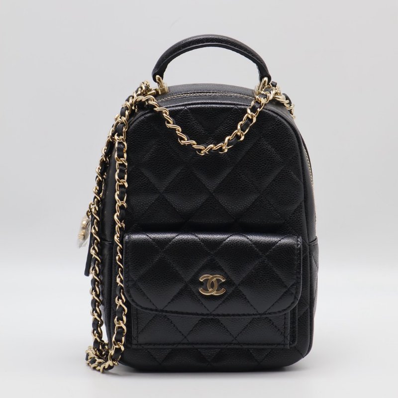 CHANEL 粒面牛皮迷你後背包 - 黑金-0