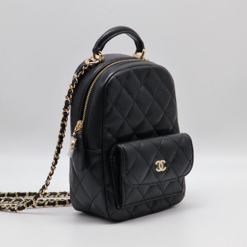 CHANEL 粒面牛皮迷你後背包 - 黑金-2