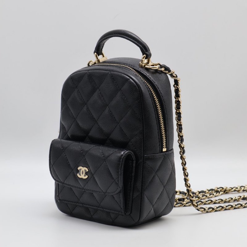 CHANEL 粒面牛皮迷你後背包 - 黑金-3