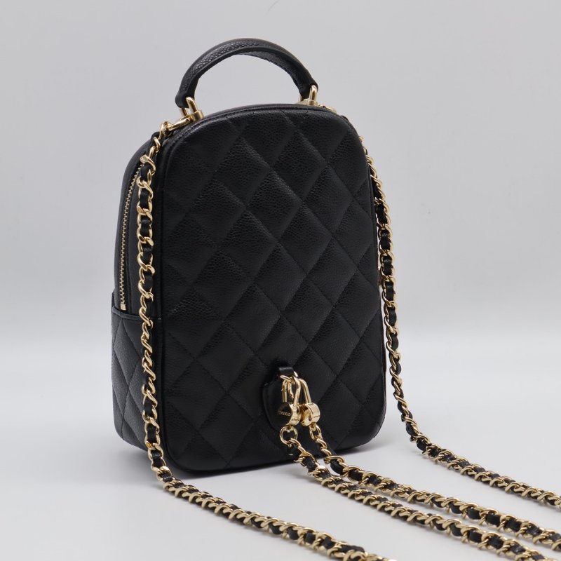 CHANEL 粒面牛皮迷你後背包 - 黑金-4