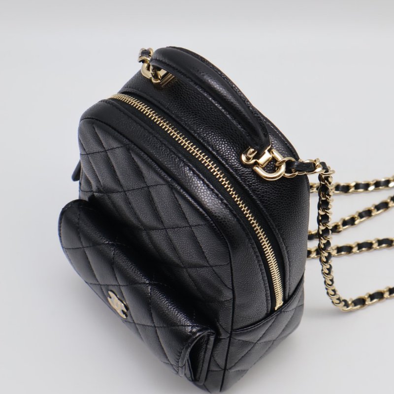 CHANEL 粒面牛皮迷你後背包 - 黑金-5