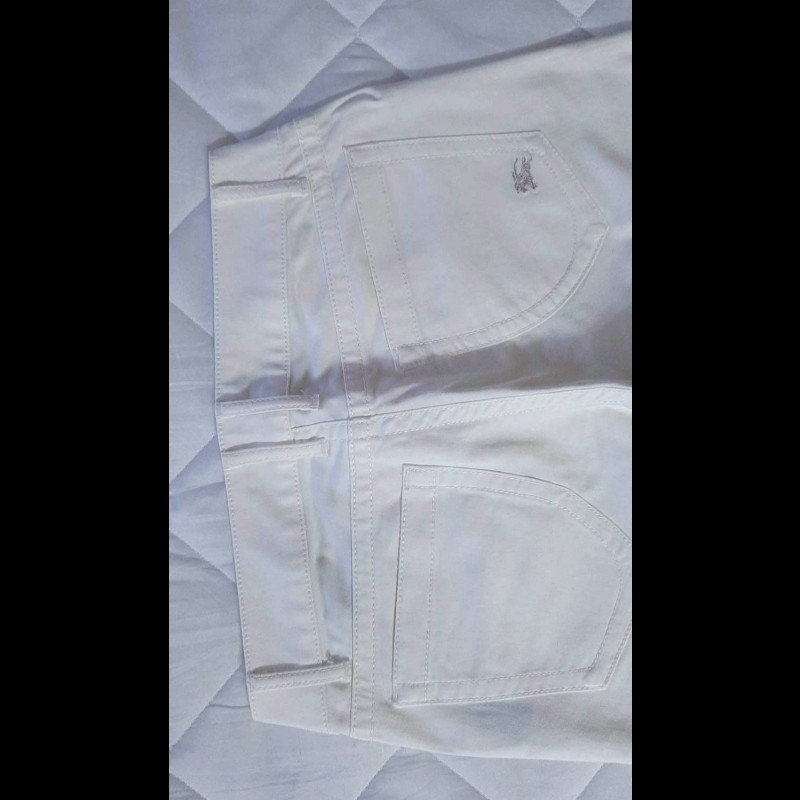 絕版BURBERRY 博柏利 BLUE LABEL 藍標 戰馬 女米白色超彈性反折格紋褲管休閒褲38號-3