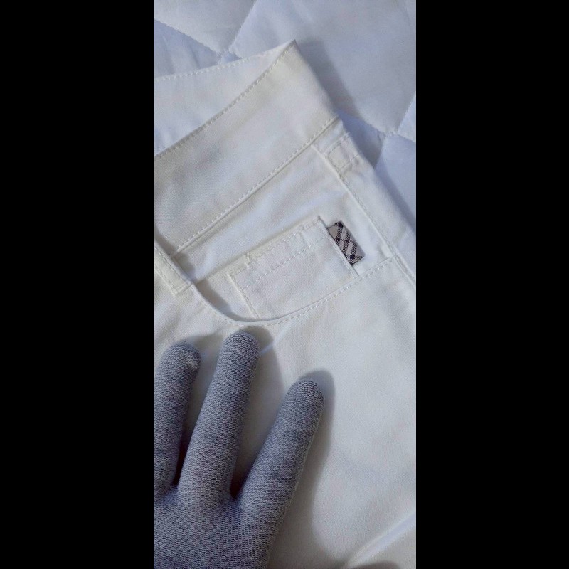 絕版BURBERRY 博柏利 BLUE LABEL 藍標 戰馬 女米白色超彈性反折格紋褲管休閒褲38號-4