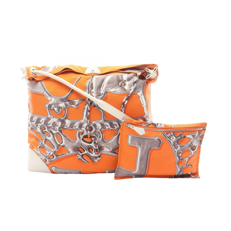 愛馬仕 Silky City PM VIF ARGENT 單背包，絲皮材質，橘色多色，二手-0