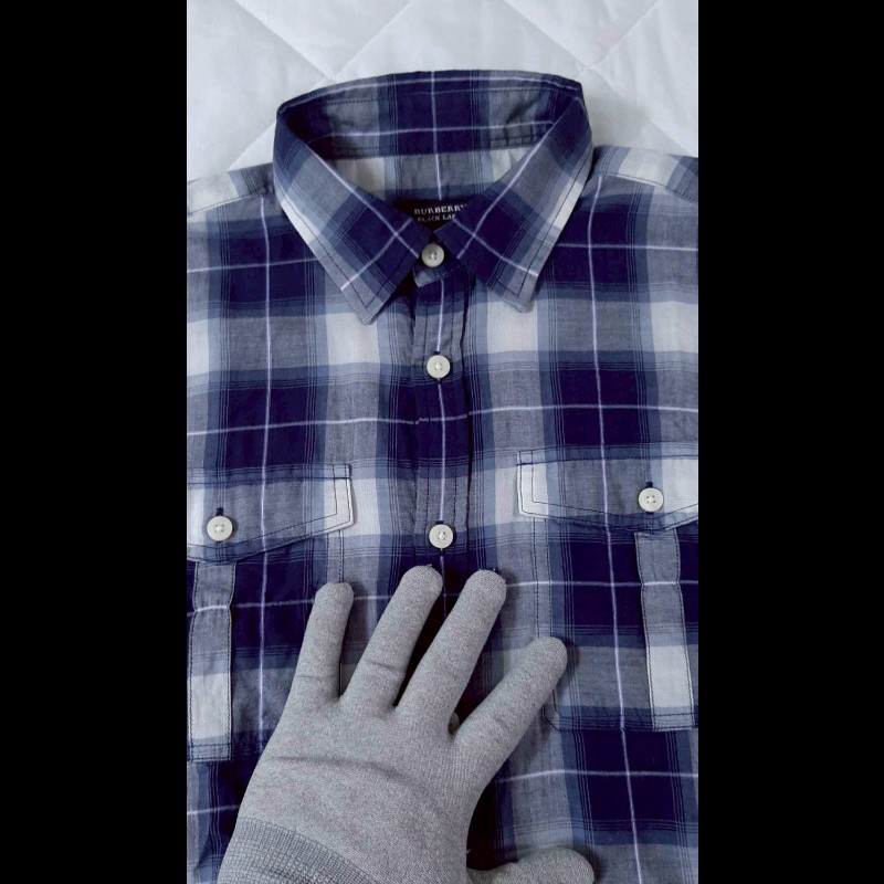 絕版BURBERRY 博柏利 BLACK LABEL 黑標 戰馬 男格紋短袖襯衫2號-2