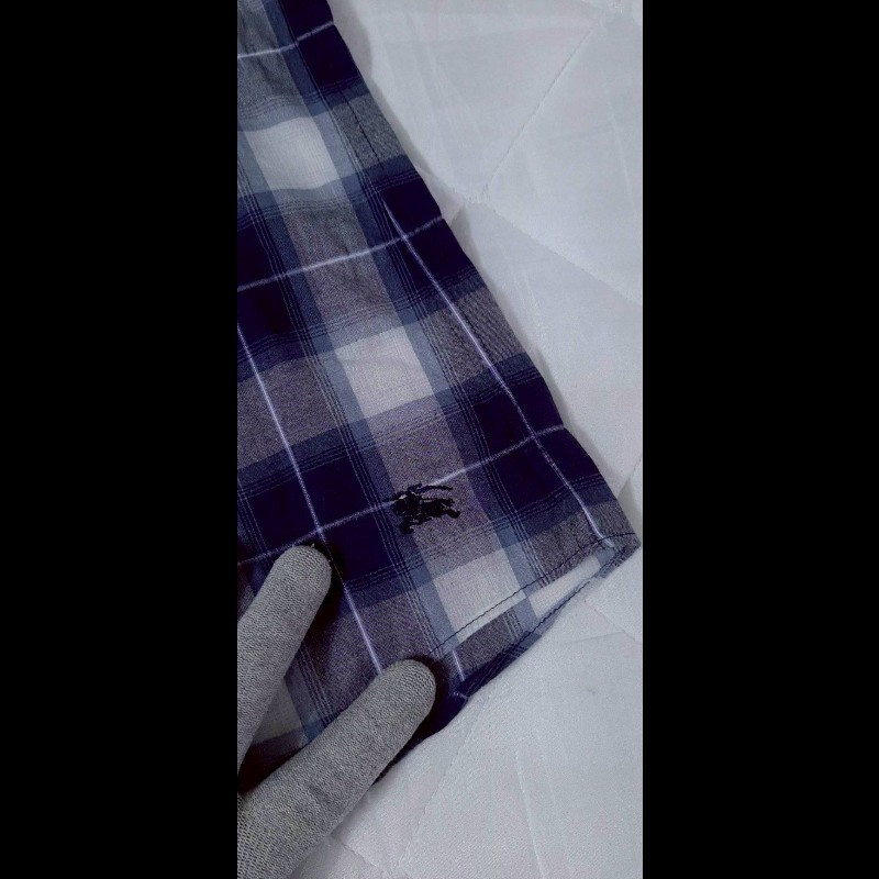 絕版BURBERRY 博柏利 BLACK LABEL 黑標 戰馬 男格紋短袖襯衫2號-4