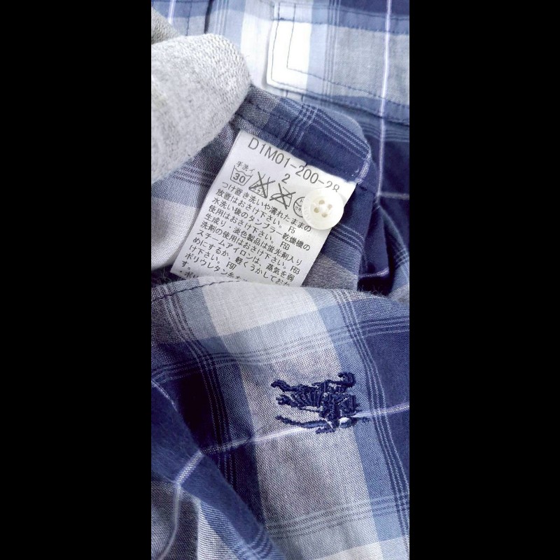 絕版BURBERRY 博柏利 BLACK LABEL 黑標 戰馬 男格紋短袖襯衫2號-7