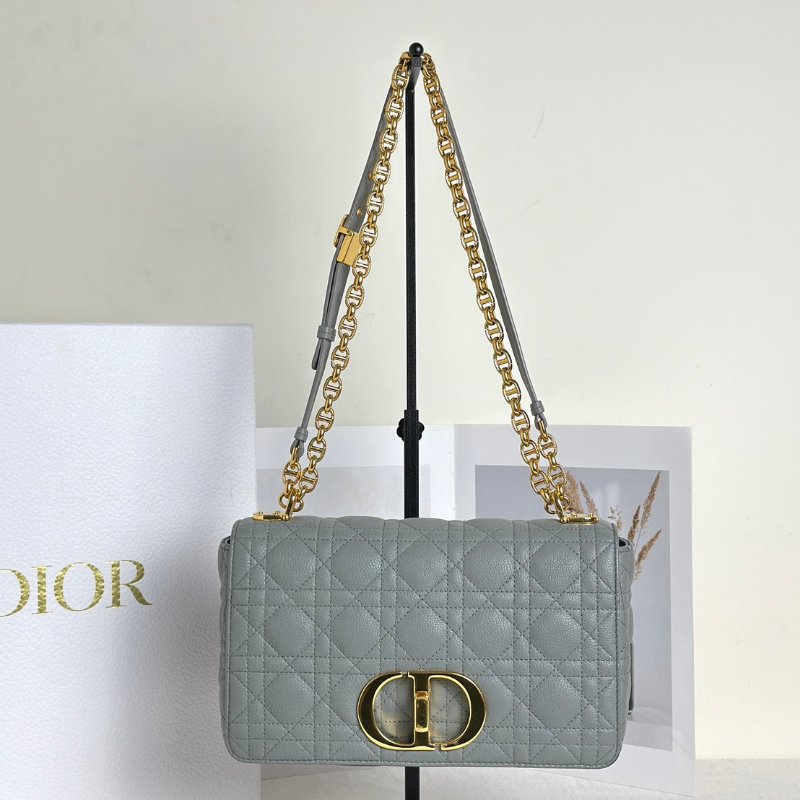 DIOR Caro藤格紋斜背包 - 中號灰金-0