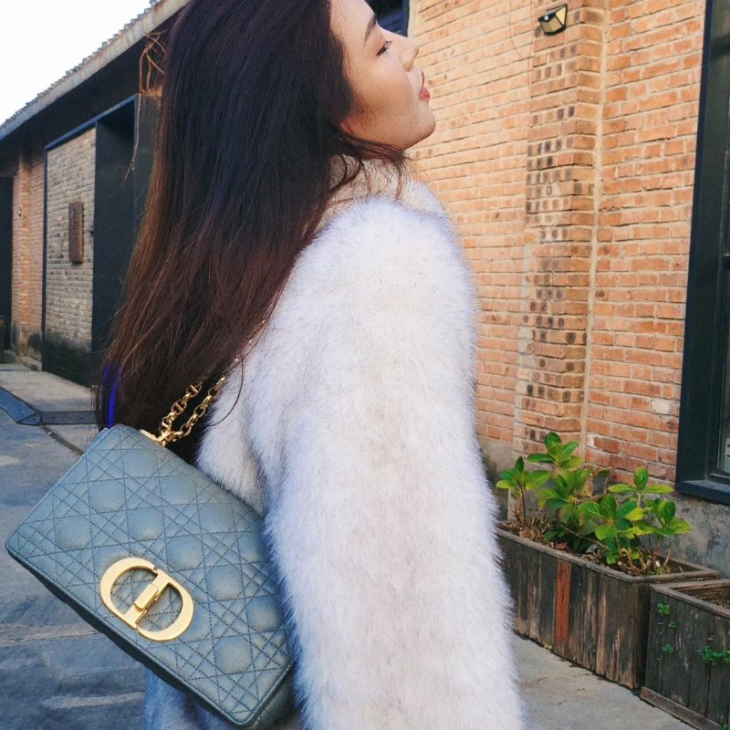 DIOR Caro藤格紋斜背包 - 中號灰金-1